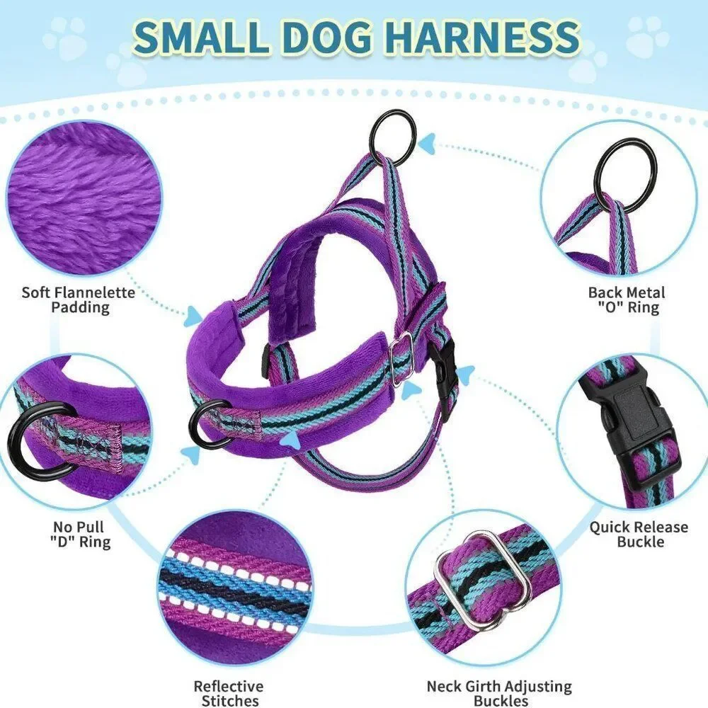 No Pull Small Dog Harness and Leash Set,  Purple Sz M